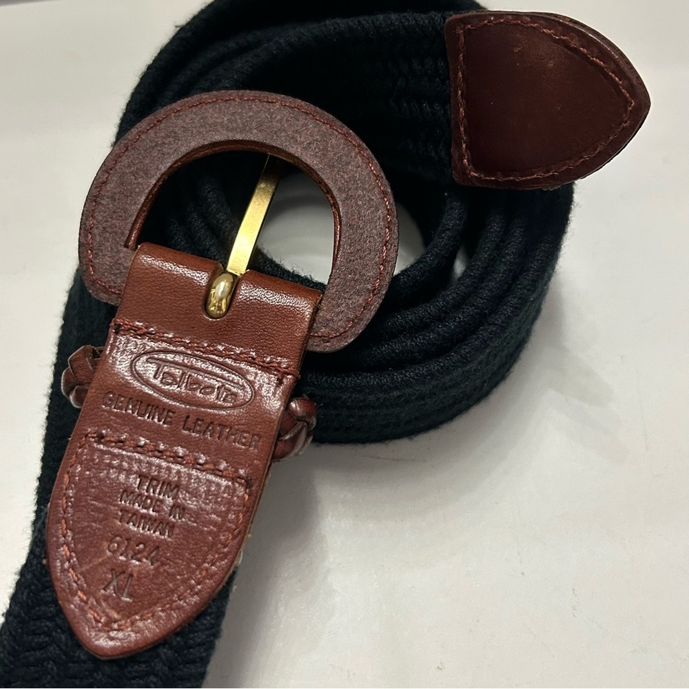 Vintage Talbots XL Leather & Navy Woven Stretch Belt - Picture 3 of 6